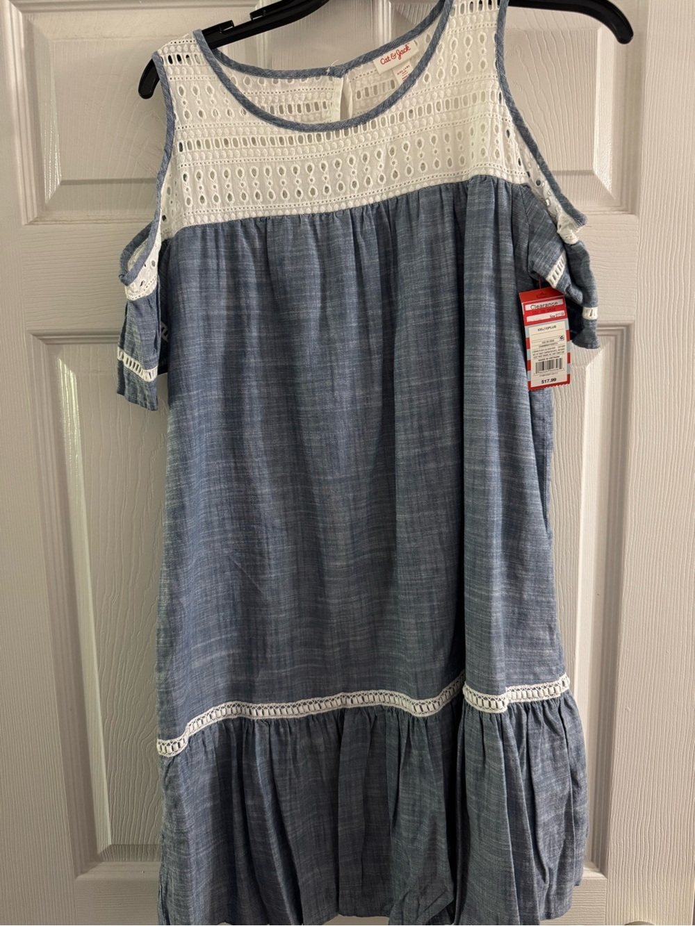 Cat & Jack Girls' Denim Cold-Shoulder Eyelet Dress